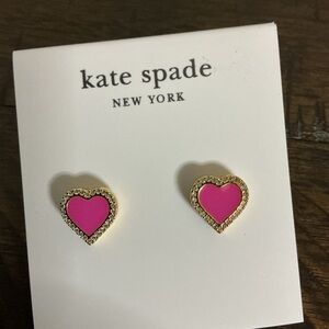 Kate Spade Pink Heart Stud Earrings Gold Tone Crystal Trim New With Tags
